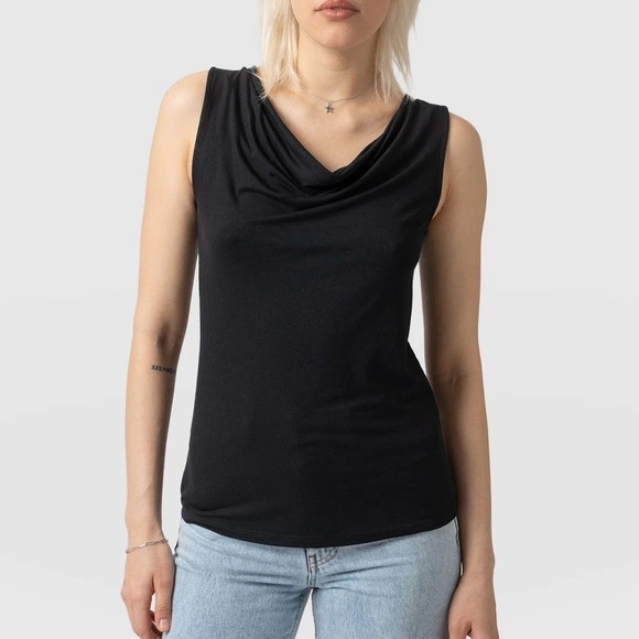 Ella moss Black Cowl neck cami draped Knit Blouse size M - Picture 1 of 7